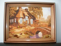 Янтарная картина «Домик возле речушки»