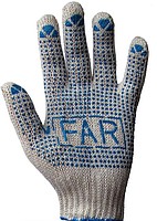 VV005 FAR трикотажная белая хб перчатка с нанесением синей ПВХ точки. Вес упаковки 650 гр.,